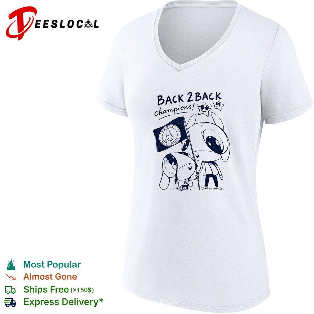 PSG back 2 back champions cute cartoon holding flag shirt Unisex