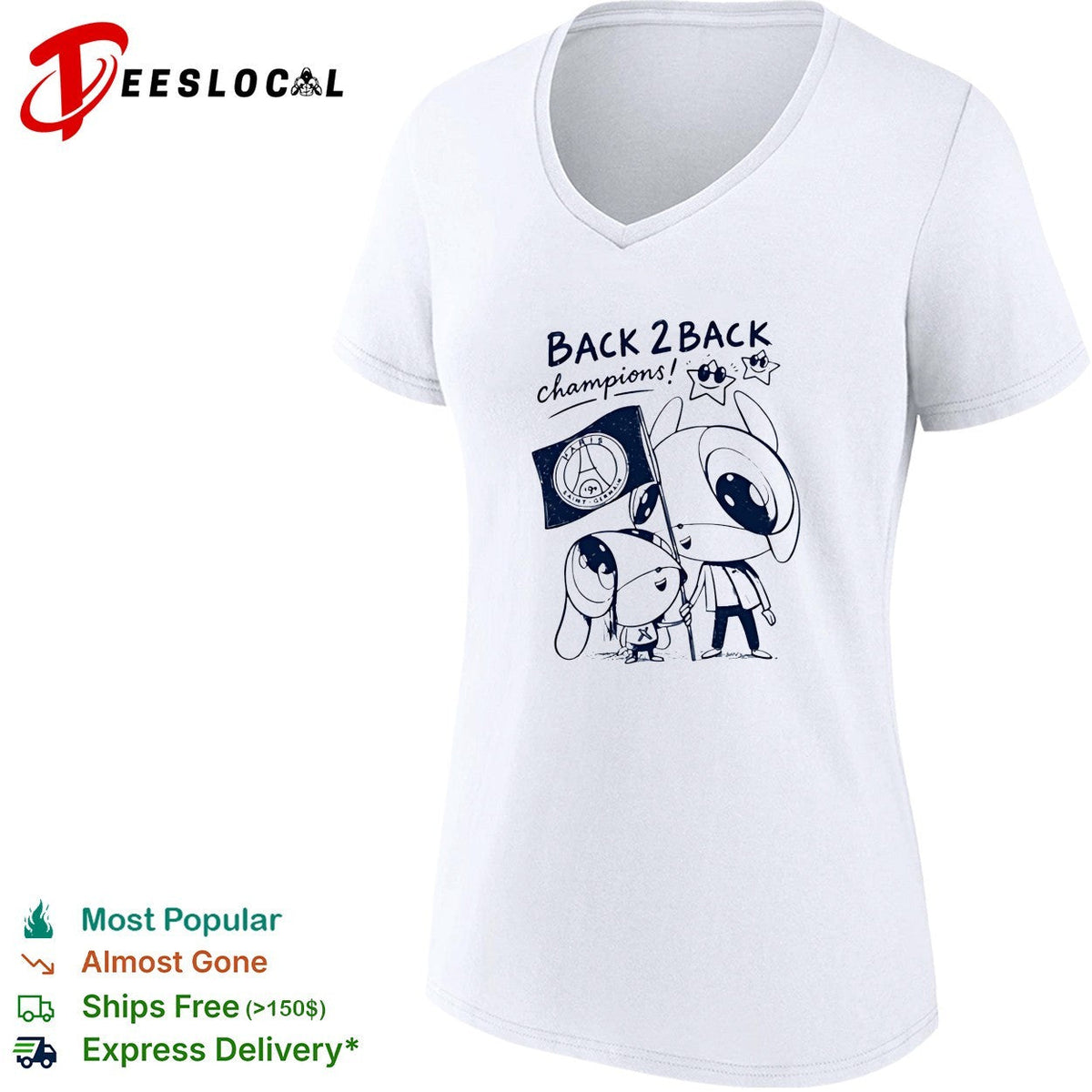 PSG back 2 back champions cute cartoon holding flag shirt Unisex
