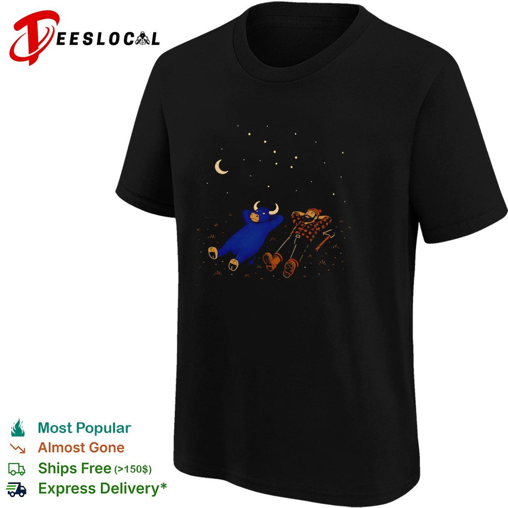 Paul Bunyan and Babe the Blue Ox Stargazing North Woods Legend Folklore Myth shirt Unisex