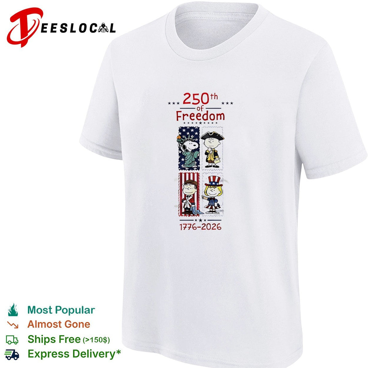 Peanuts characters 250th of freedom 1776 2026 patriotic stamp portraits shirt Unisex