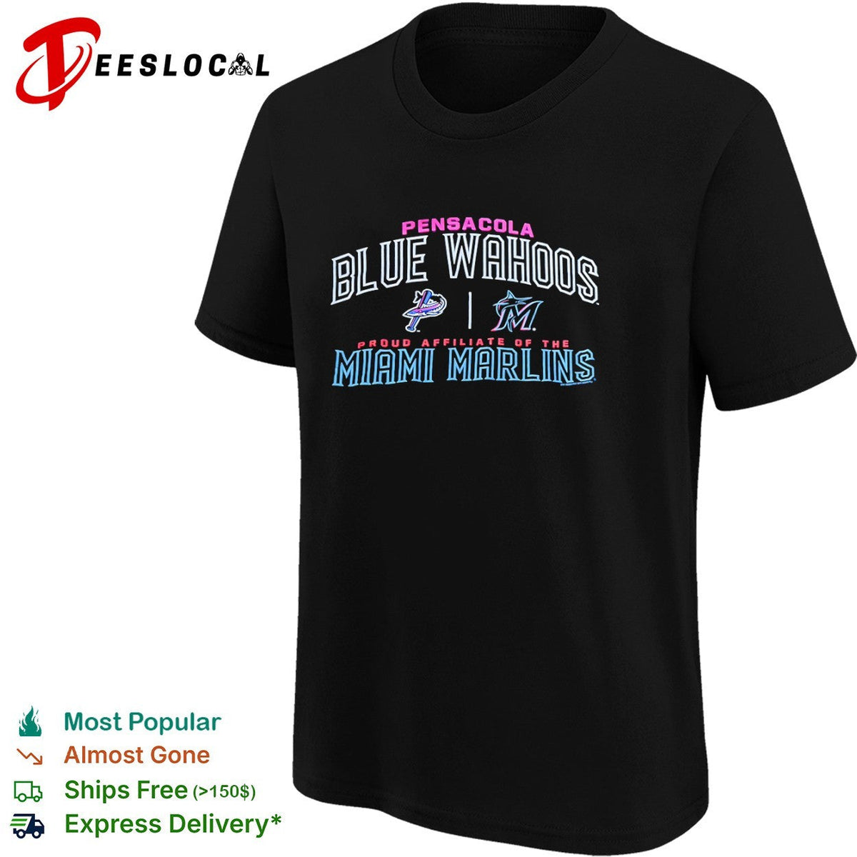 Pensacola Blue Wahoos vs Miami Marlins proud affiliate of the team logos shirt Unisex