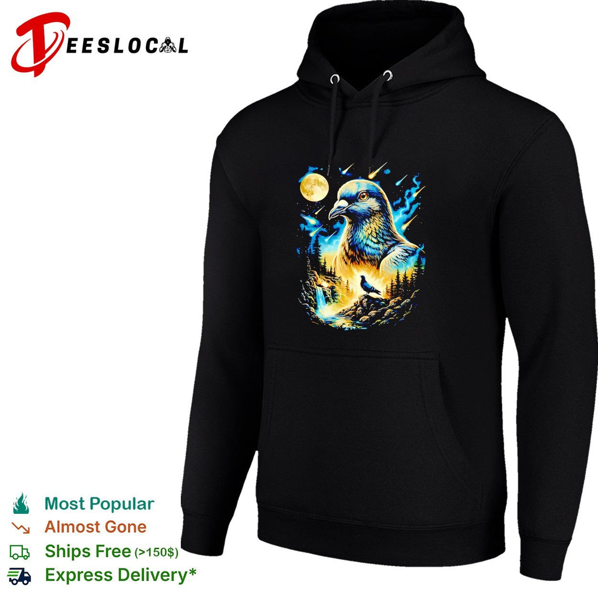 Pigeon bird galaxy moonlit night sky art shirt Unisex