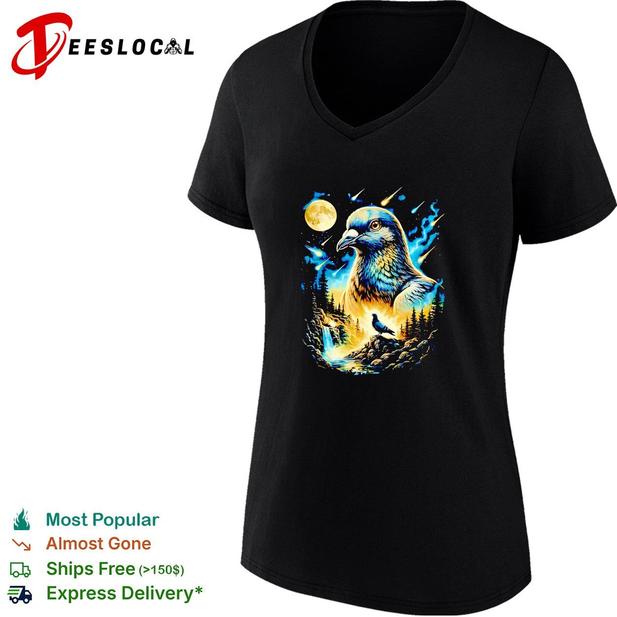 Pigeon bird galaxy moonlit night sky art shirt Unisex