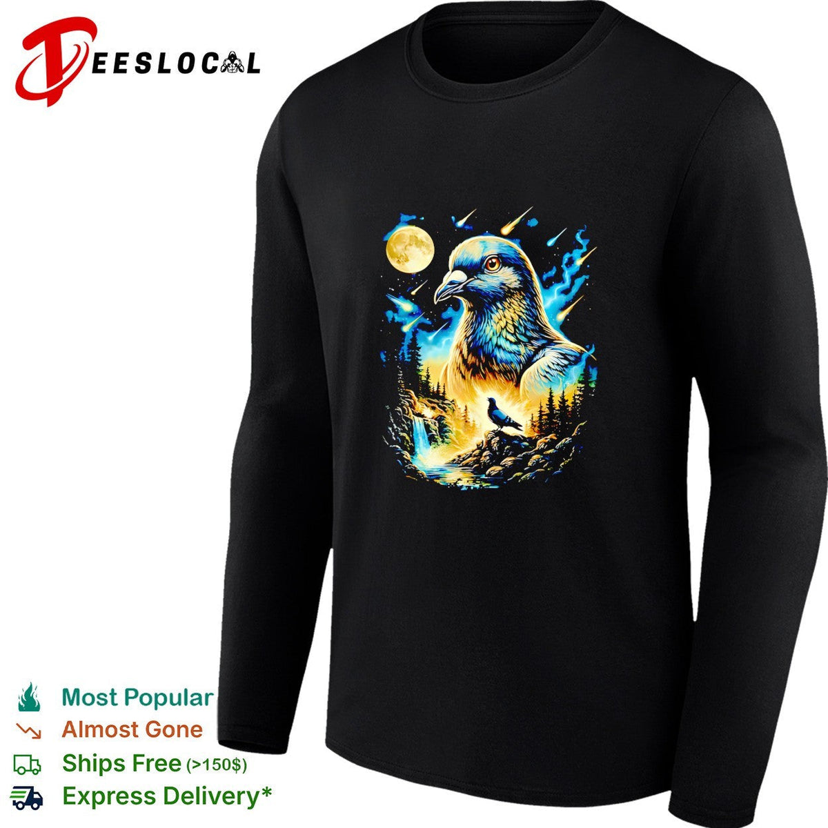Pigeon bird galaxy moonlit night sky art shirt Unisex