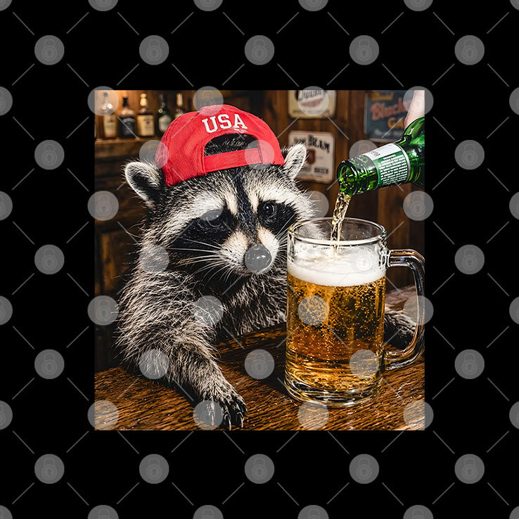 Raccoon Drinking Beer Patriotic USA T Shirt Unisex