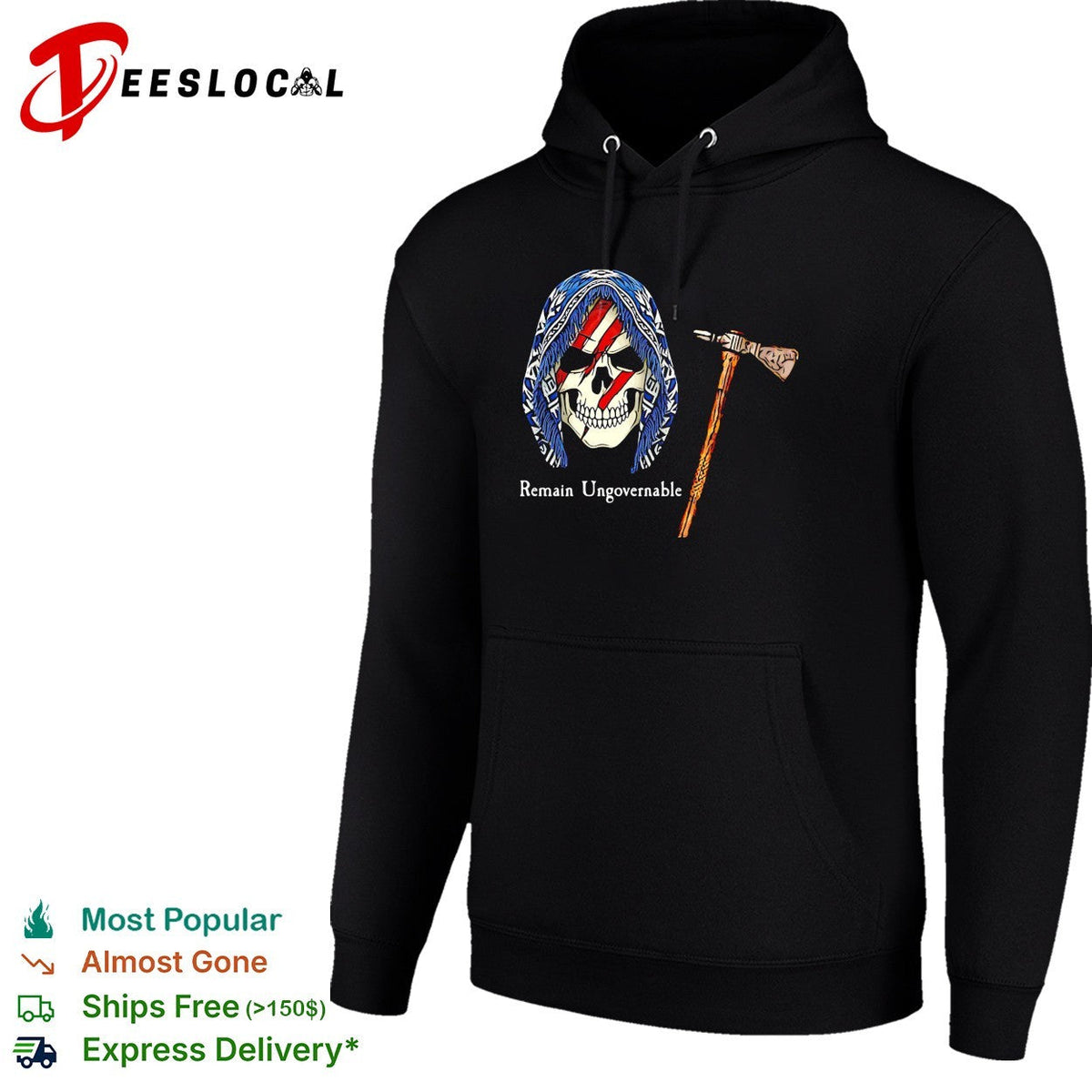 Remain ungovernable skull American flag tomahawk graphic shirt Unisex