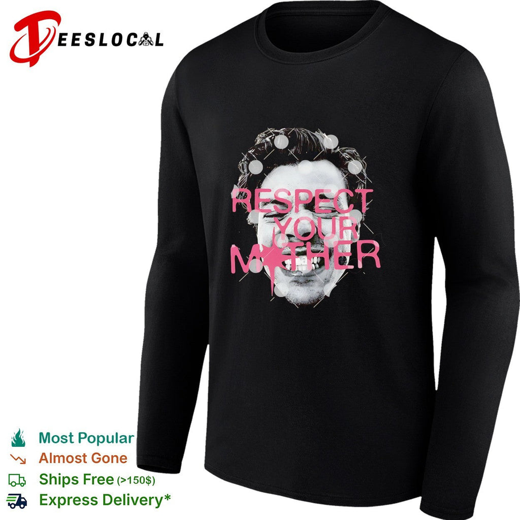 Respect your mother punk man bold pink text graphic shirt Unisex