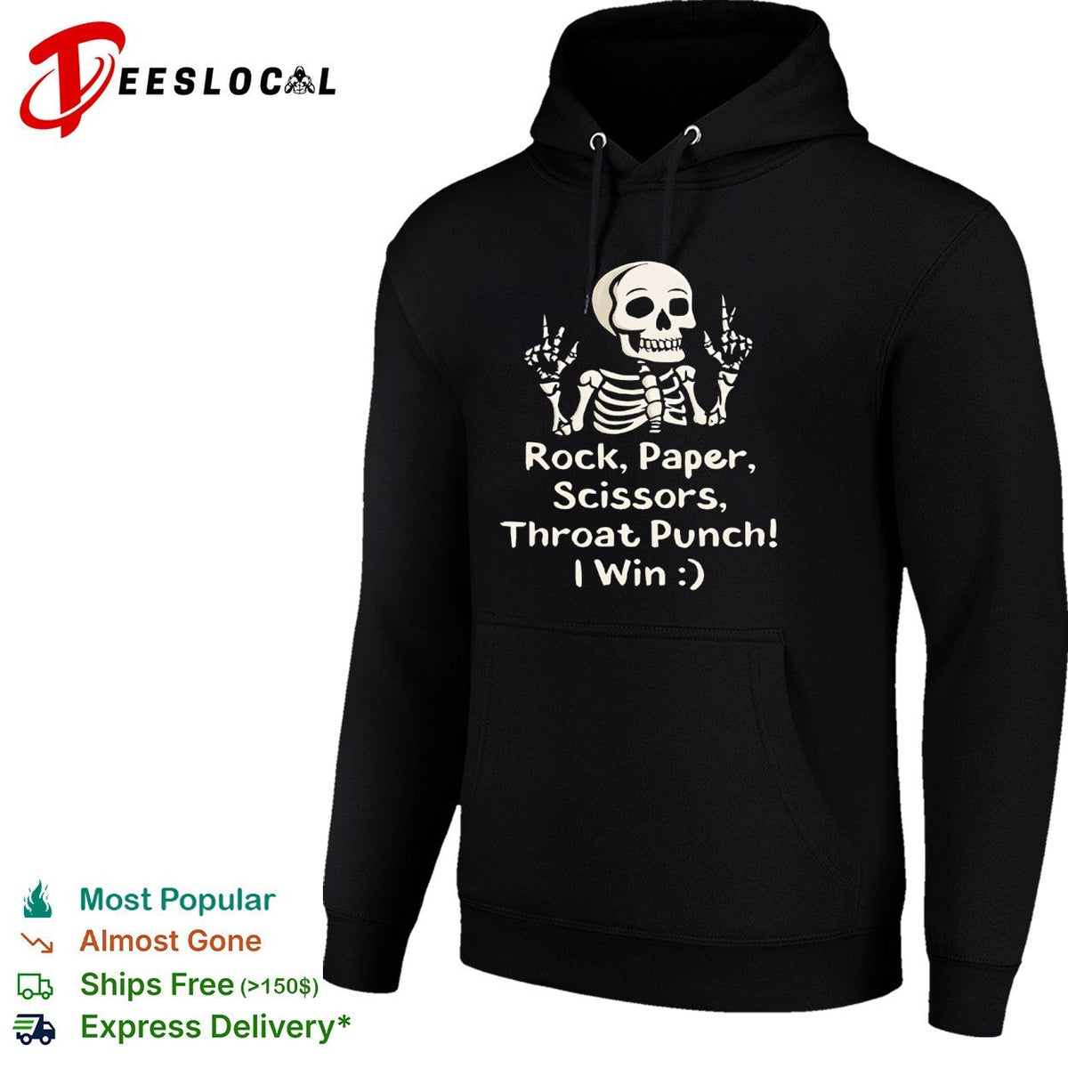 Rock Paper Scissors Throat Punch I Win Skeleton Shirt Unisex