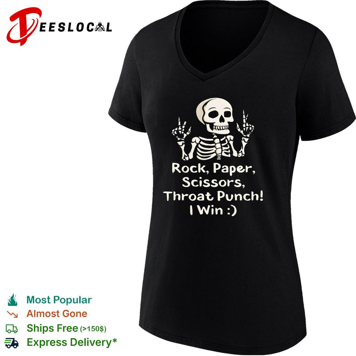 Rock Paper Scissors Throat Punch I Win Skeleton Shirt Unisex
