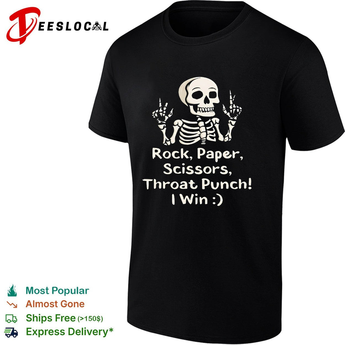 Rock Paper Scissors Throat Punch I Win Skeleton Shirt Unisex