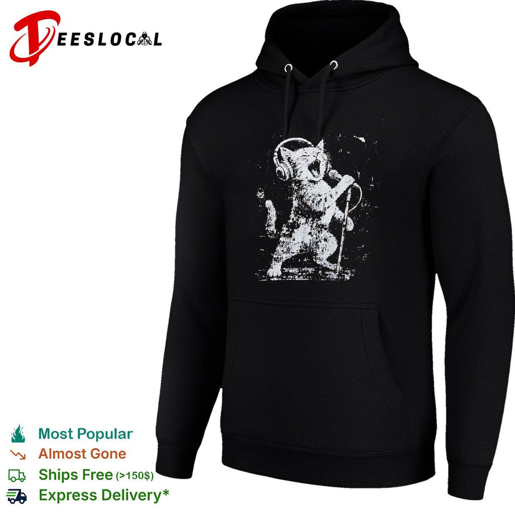 Rockstar cat headphones microphone shirt Unisex