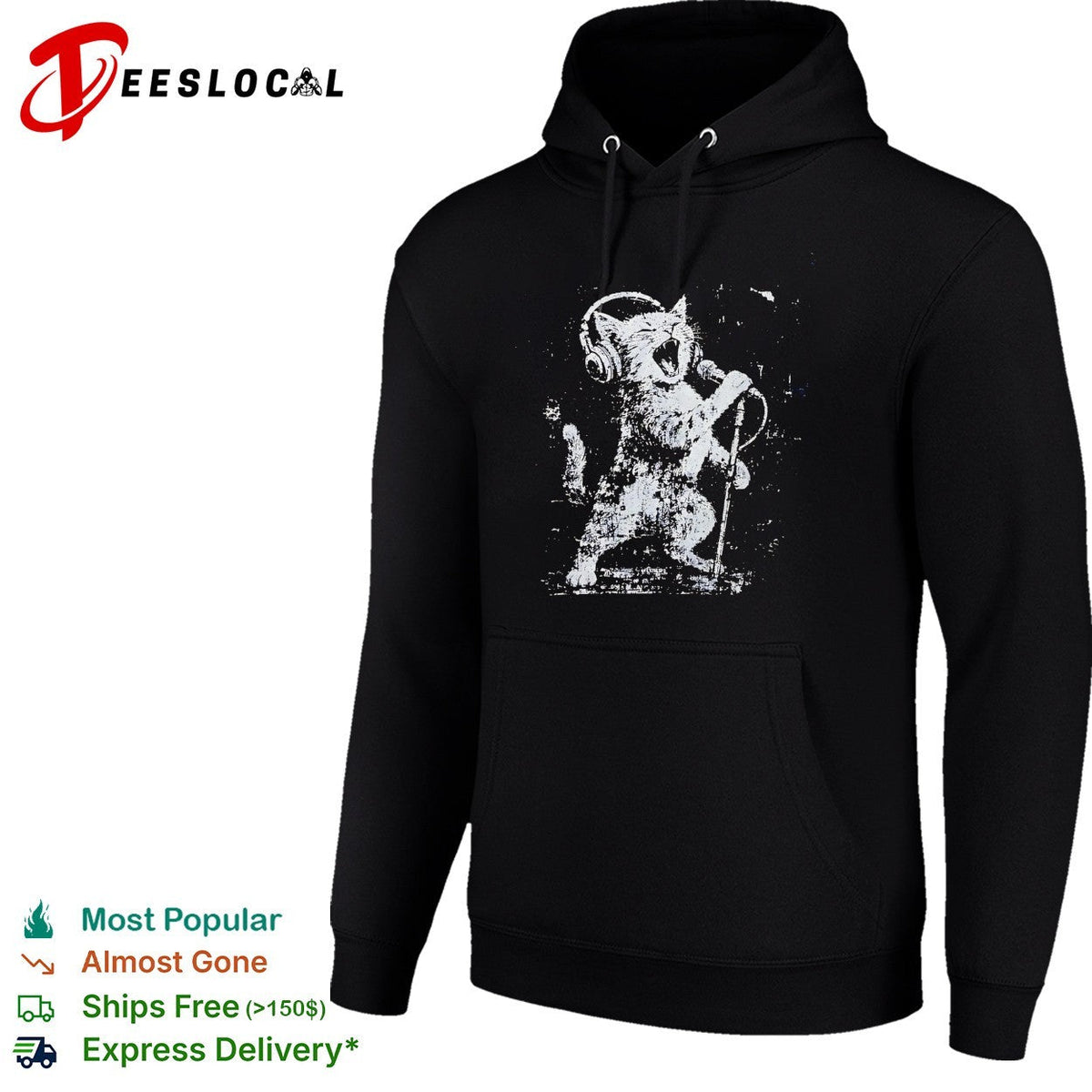 Rockstar cat headphones microphone shirt Unisex