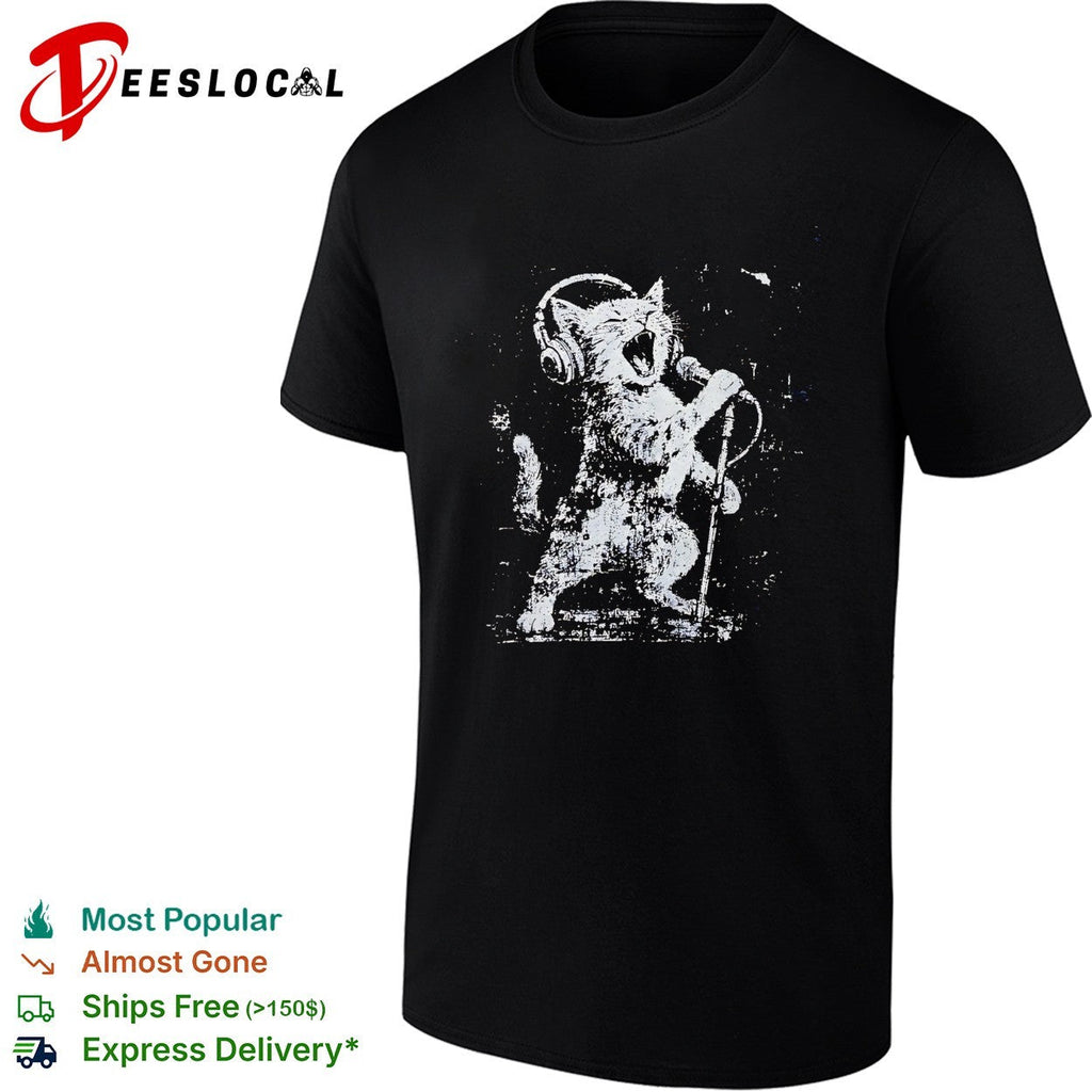 Rockstar cat headphones microphone shirt Unisex