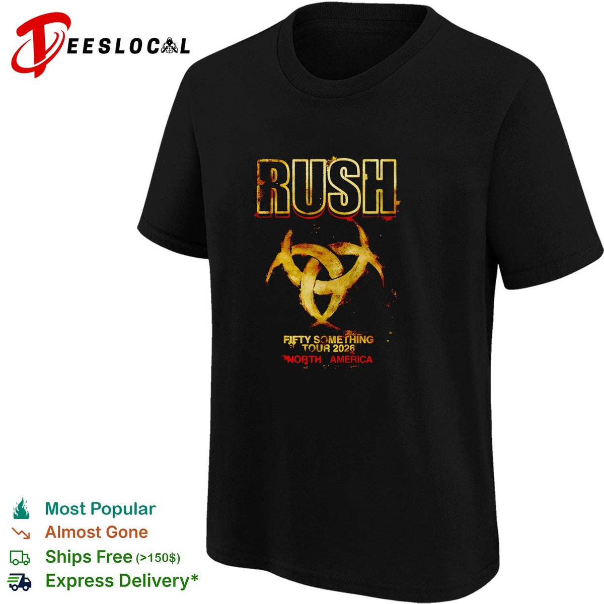 Rush Fifty Something Tour 2026 North America gold logo print graphic cotton shirt Unisex