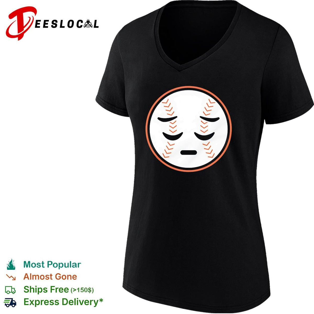 Sad face baseball emoji blue orange graphic shirt Unisex