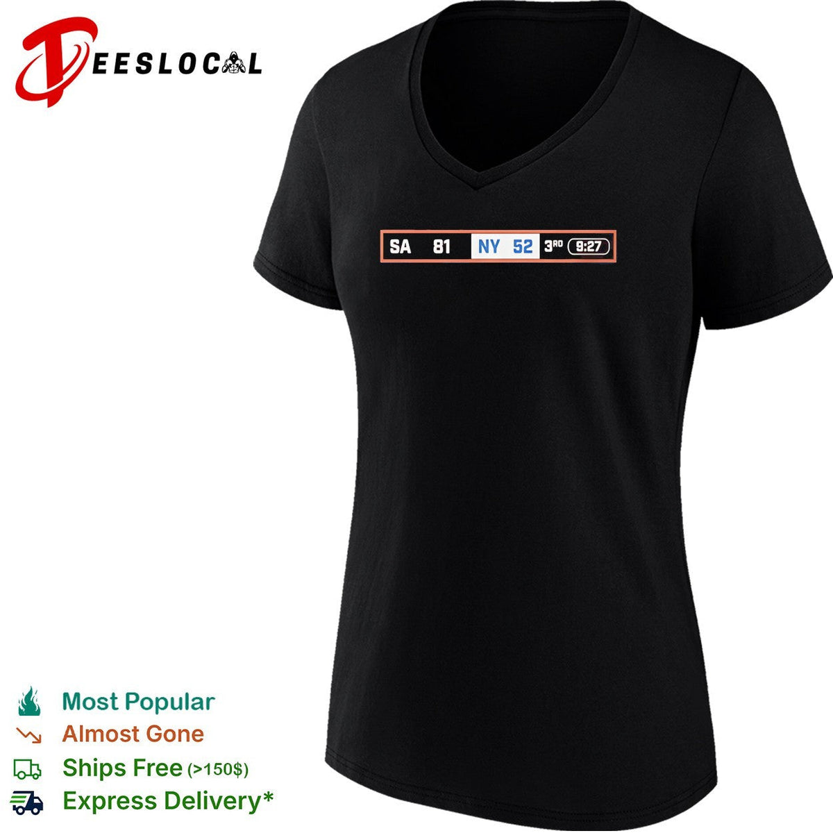 San Antonio 81 New York 52 third quarter scoreboard basketball shirt Unisex