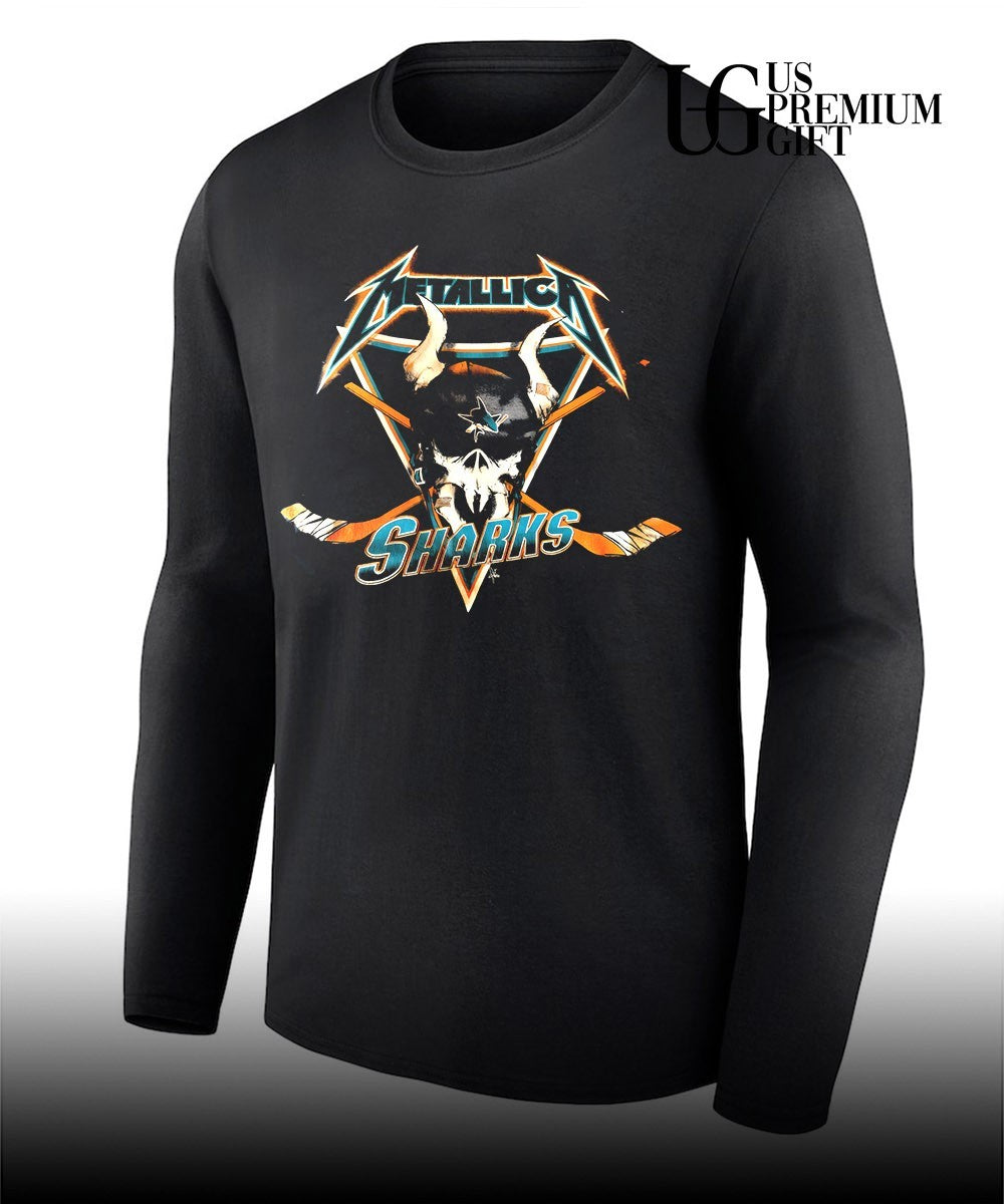 San Jose Sharks Metallica NHL Hockey Logo Skull Fan Apparel Black T shirt Unisex
