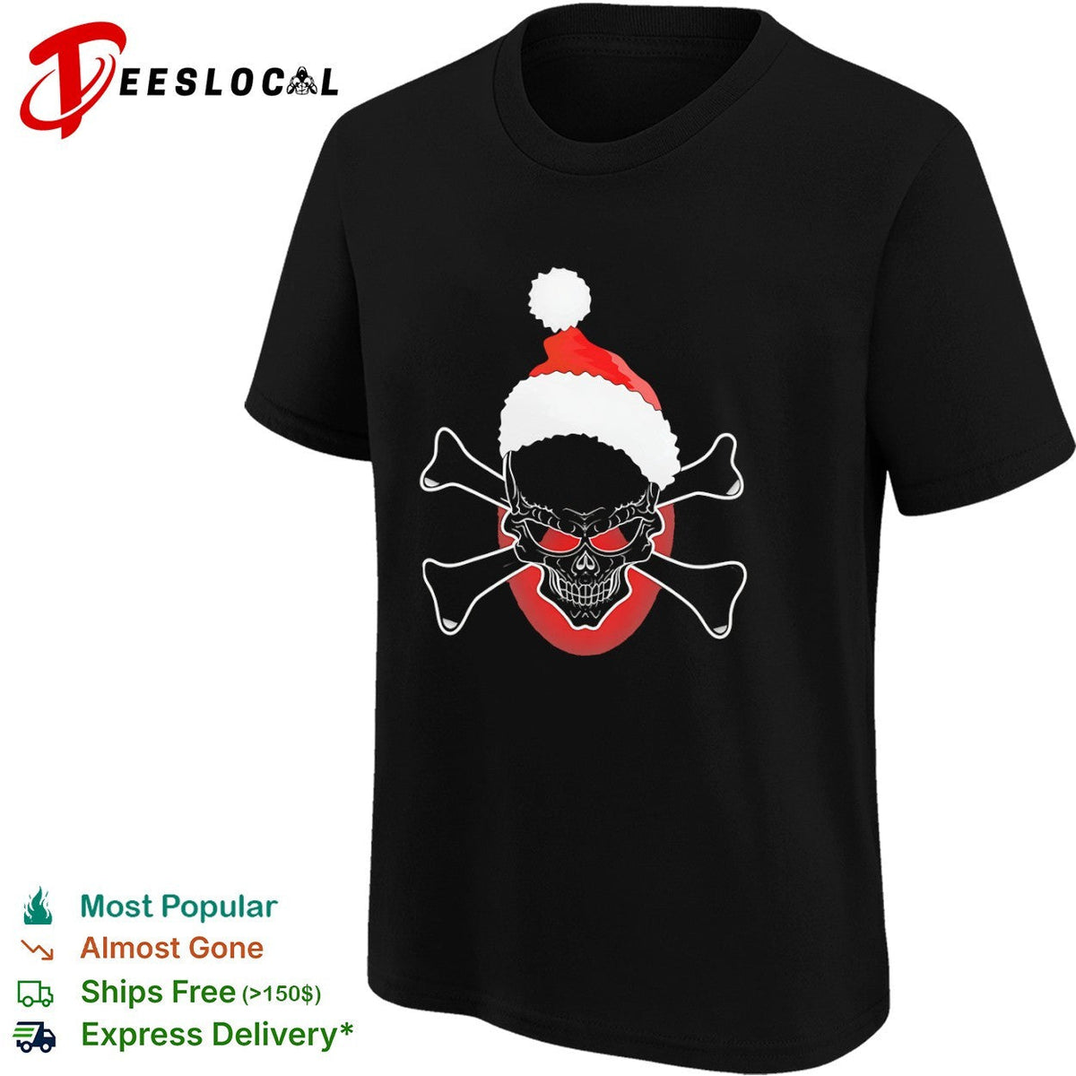Santa Skull Crossbones Jolly Roger Festive Holiday Christmas Season shirt Unisex