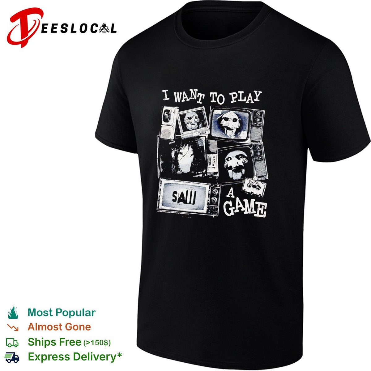 Saw I want to play a game horror TV screens collage shirt Unisex