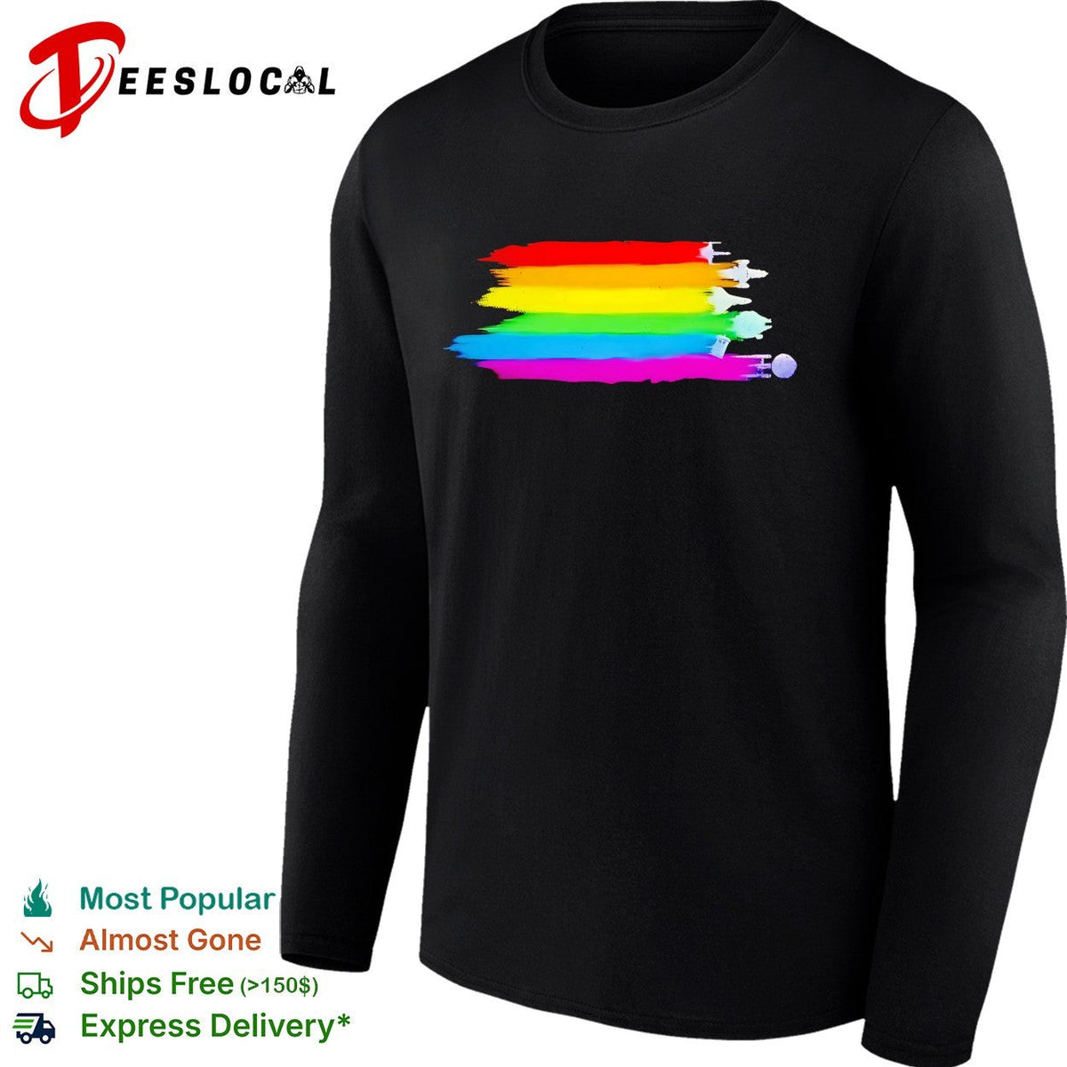Sci-fi spaceships pride rainbow flag brushstroke graphic shirt Unisex