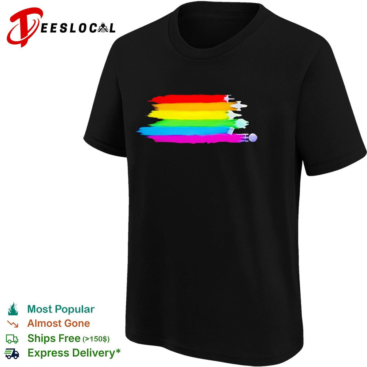Sci-fi spaceships pride rainbow flag brushstroke graphic shirt Unisex