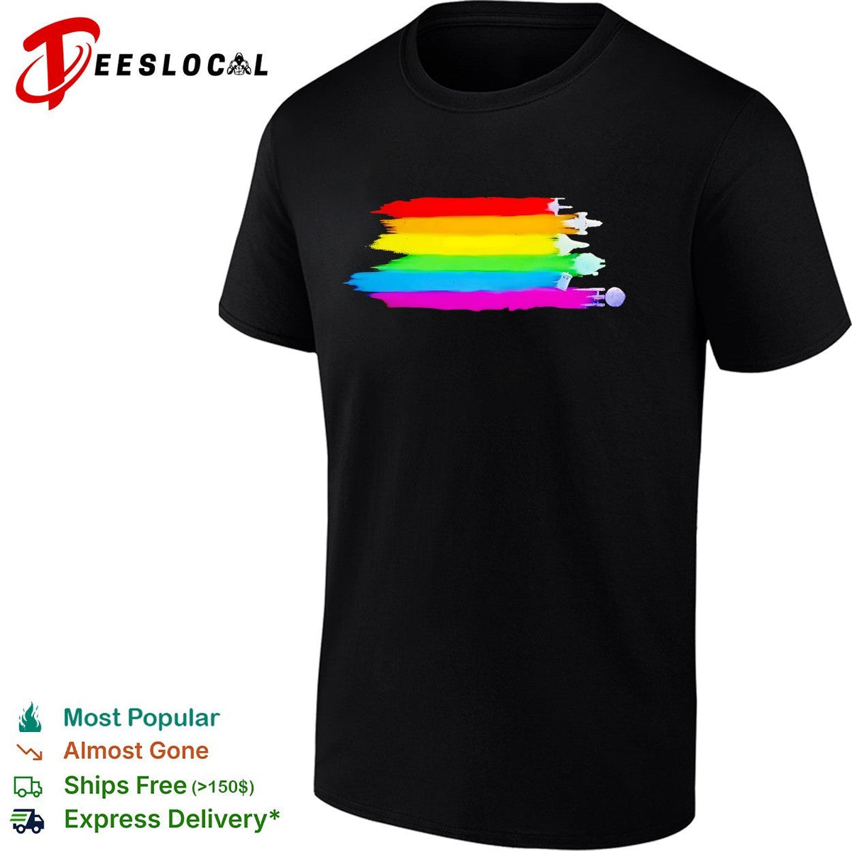 Sci-fi spaceships pride rainbow flag brushstroke graphic shirt Unisex