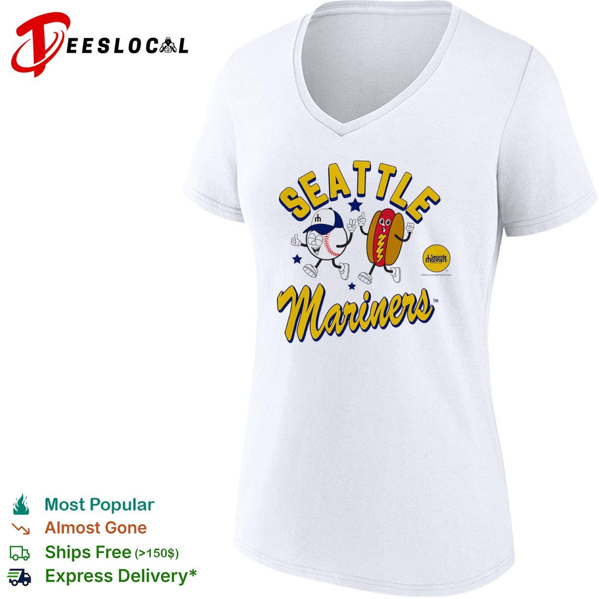 Seattle Mariners Baseball Club Mascot Hot Dog and Baseball Cartoon logo Shirt Unisex