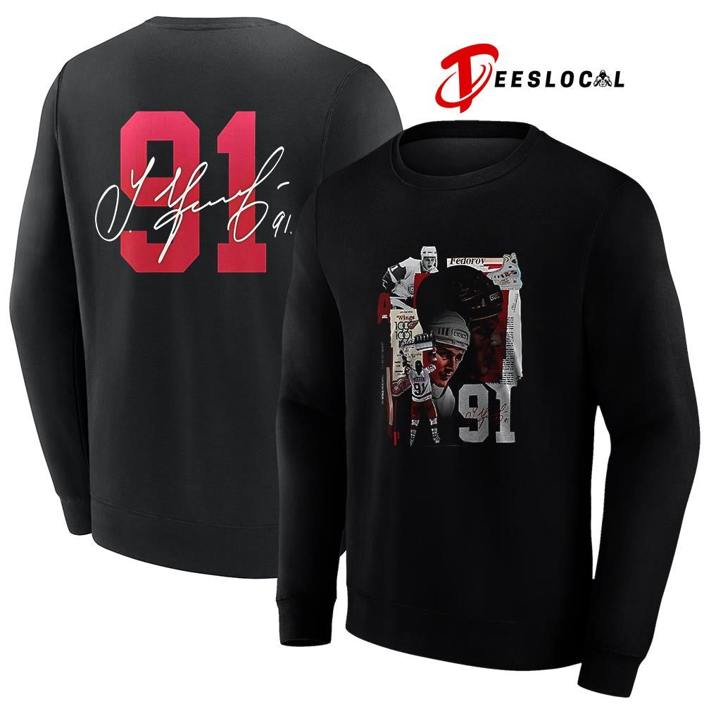 Sergei Fedorov No 91 x Detroit Red Wings signature shirt Unisex