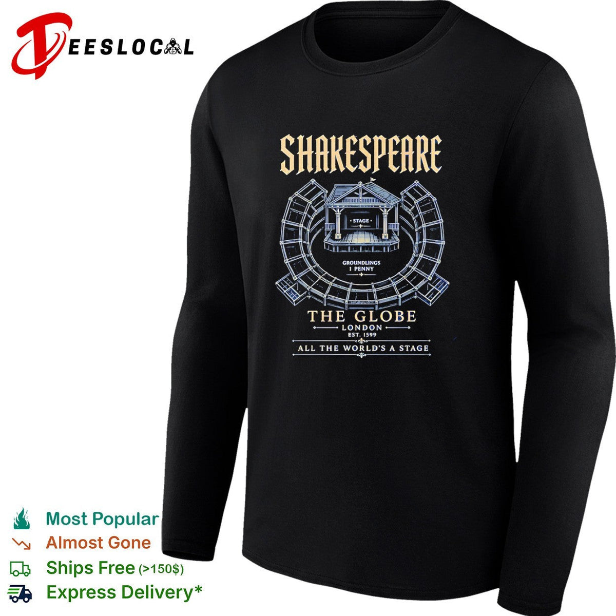 Shakespeare The Globe London Est 1599 All the worlds a stage shirt Unisex