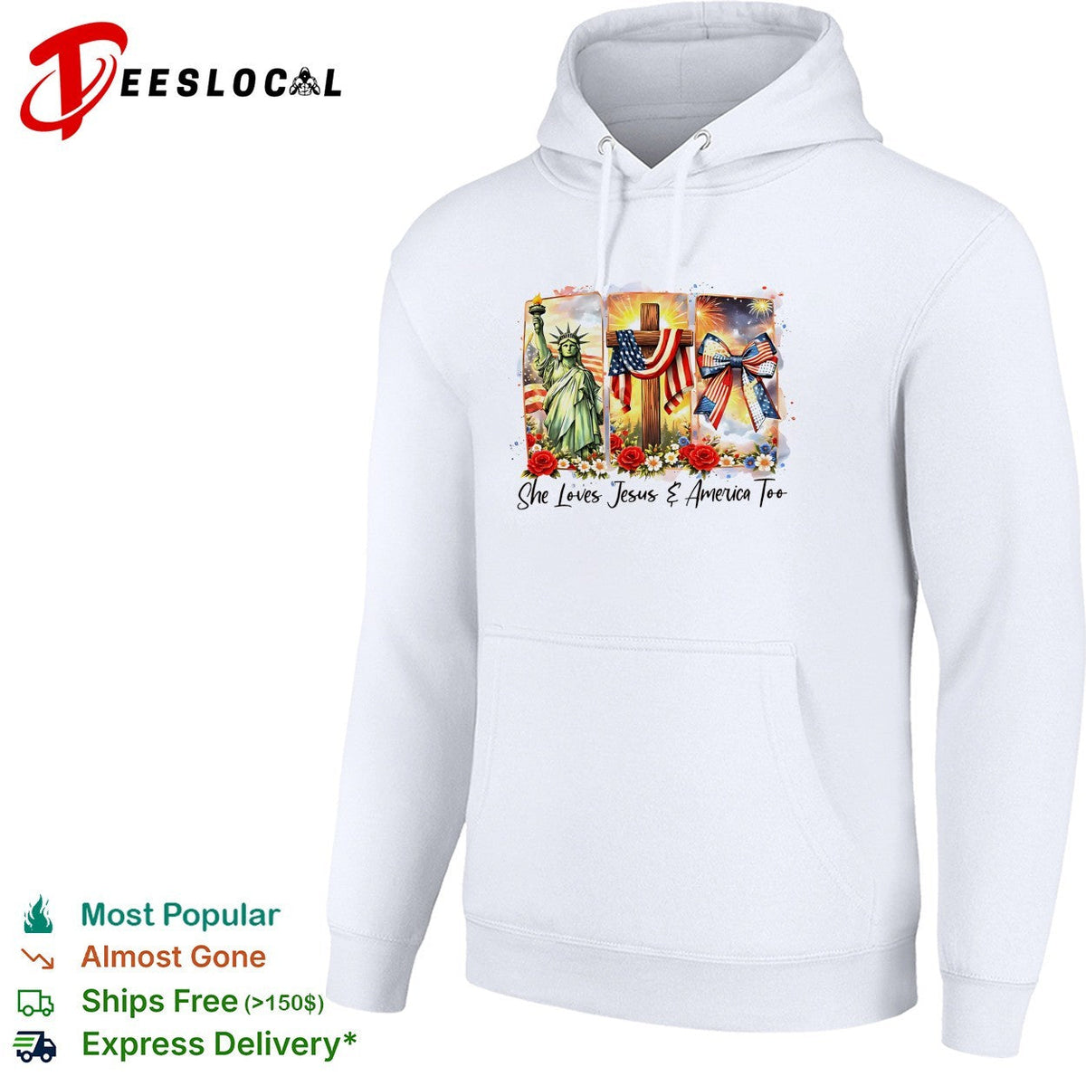 She loves Jesus and America too Statue of Liberty cross fireworks roses shirt Unisex