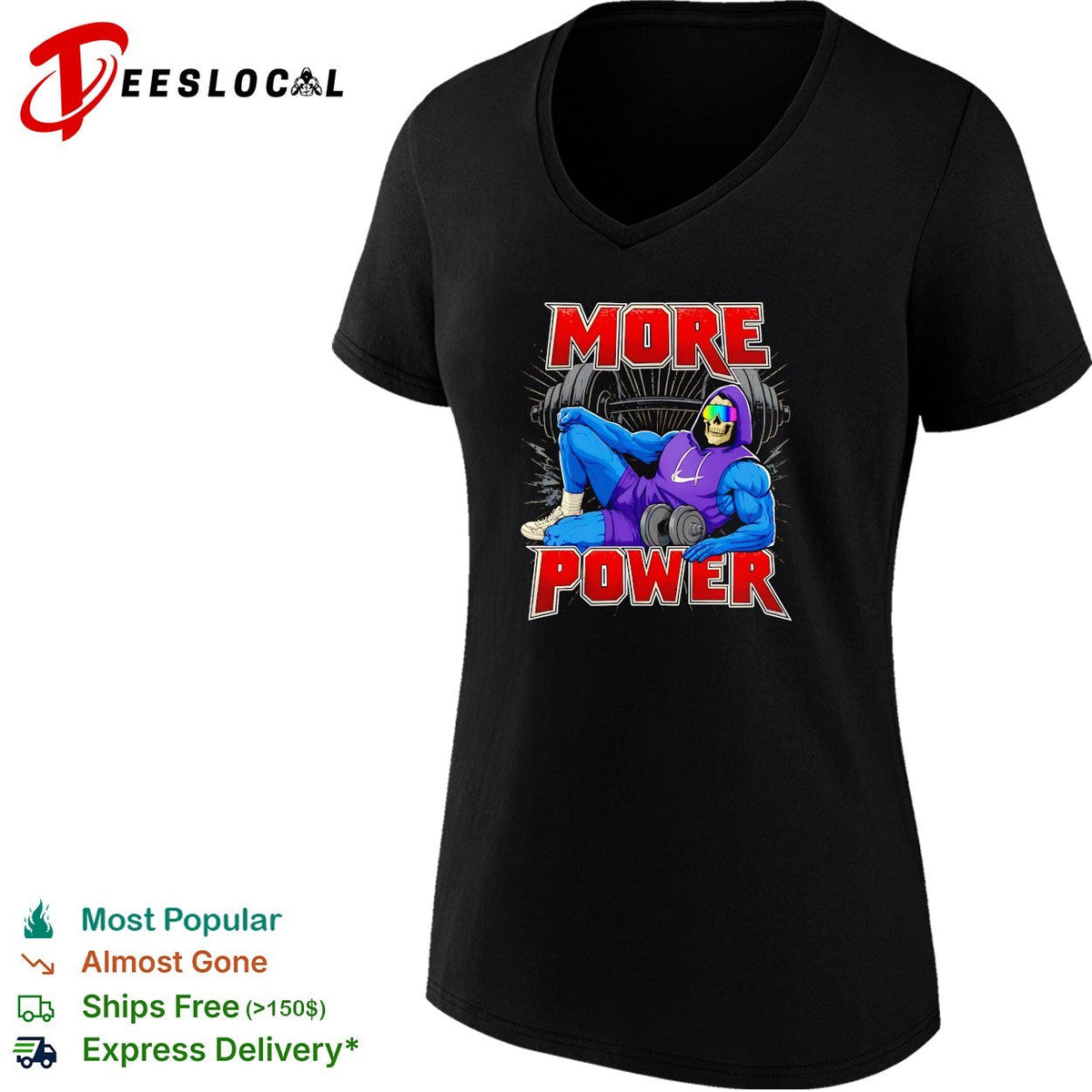 Skeleton musclar wearing purple more power gym bro shirt Unisex