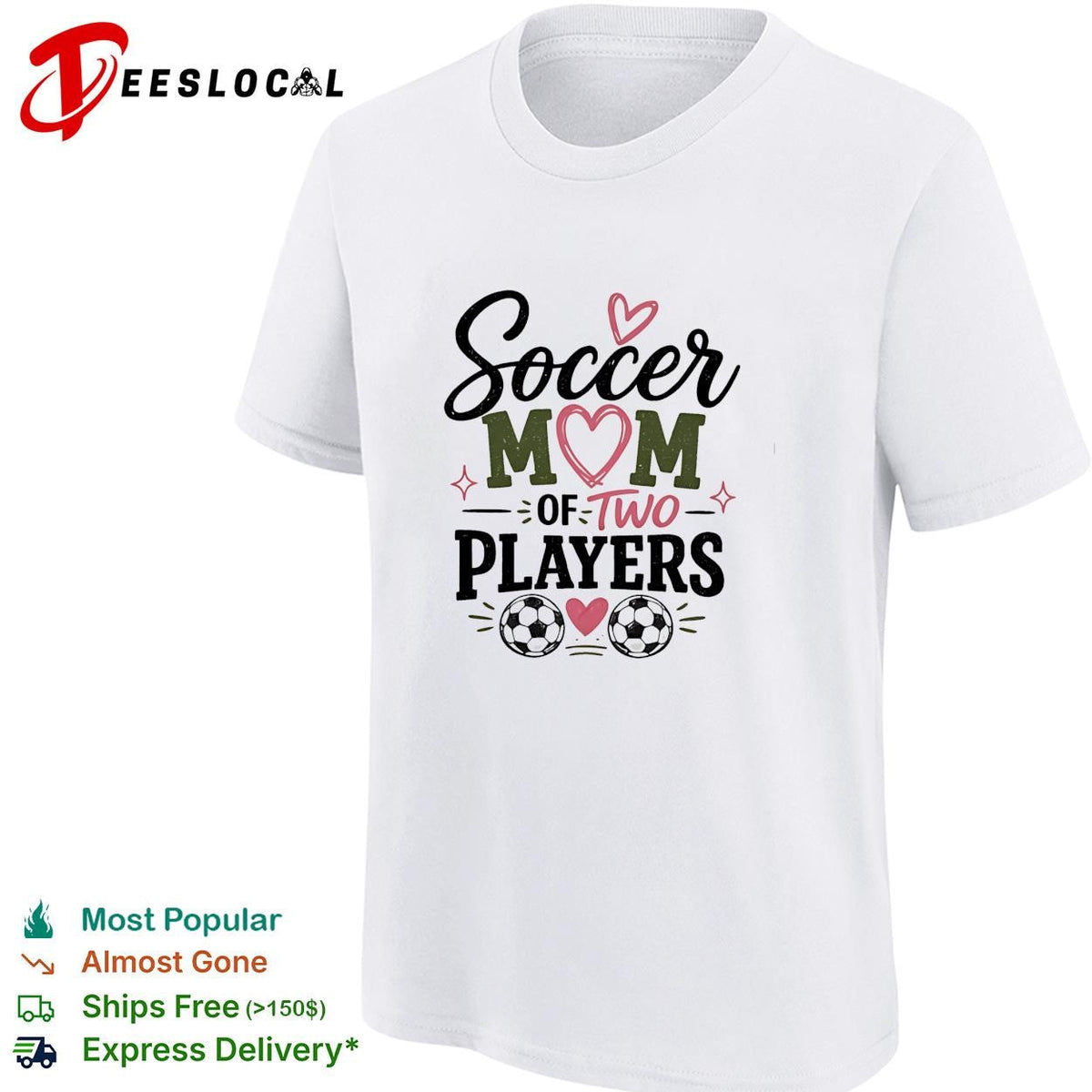 Soccer mom of two players cute heart graphic shirt Unisex