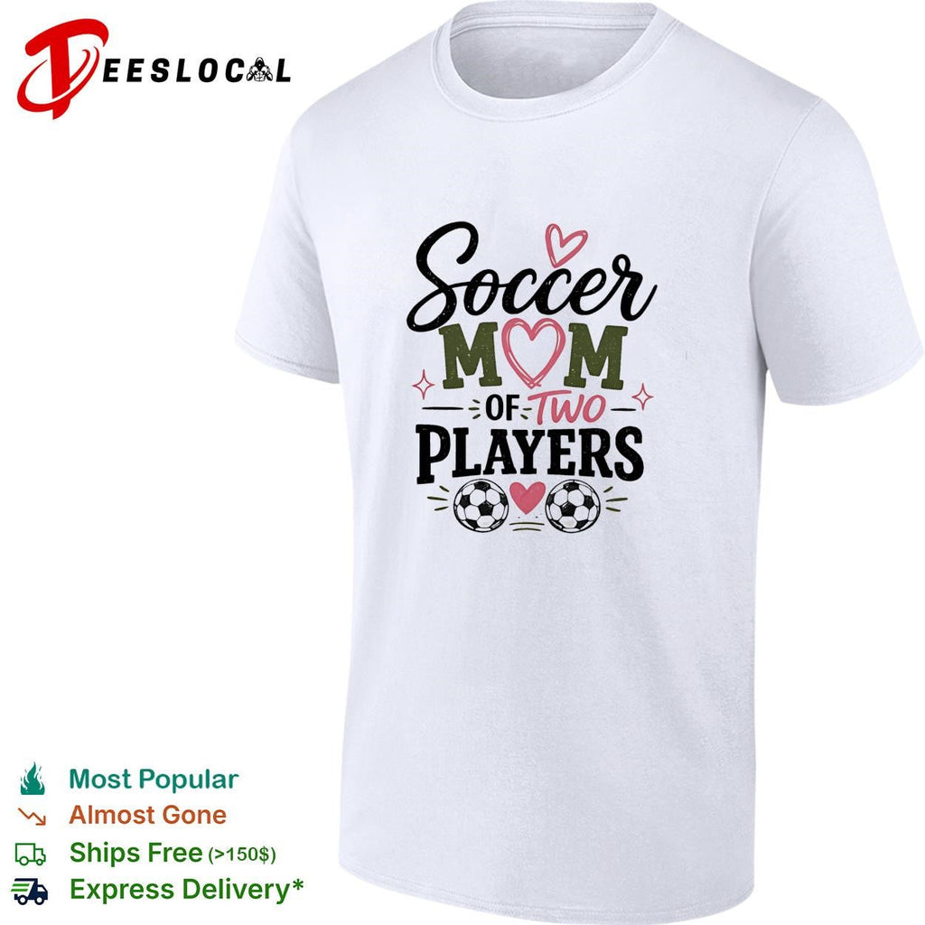Soccer mom of two players cute heart graphic shirt Unisex