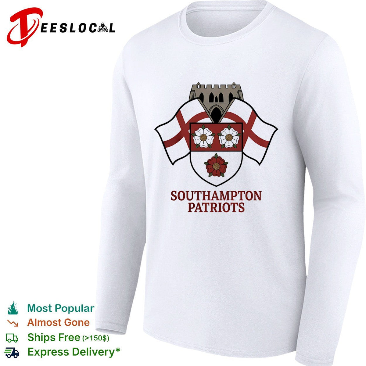 Southampton Patriots Shield Crest Rose Logo England Flag Shirt Unisex