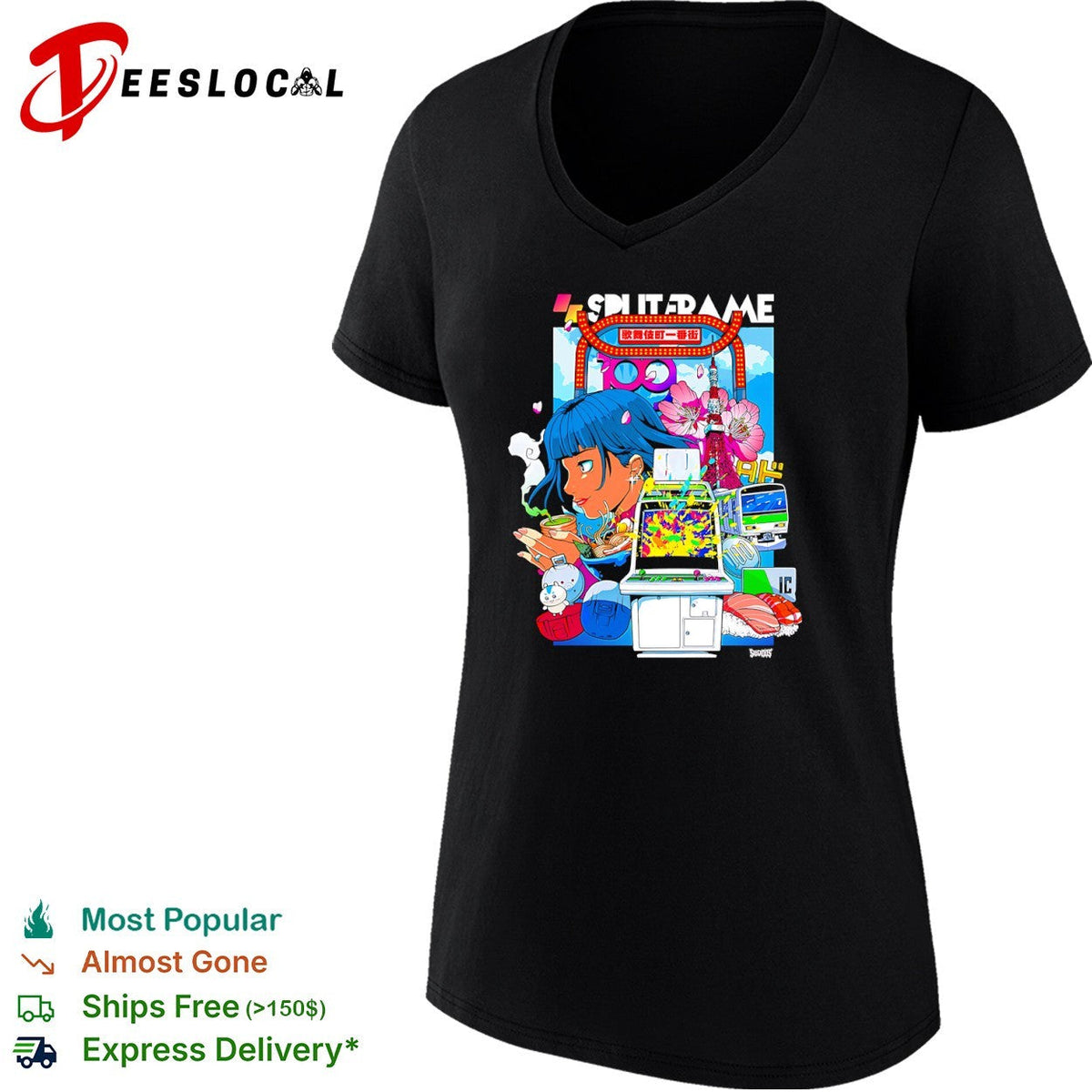 Splitframe Tokyo Ramen Arcade 100 IC Train Sakura Sushi Japanese Culture Shirt Unisex