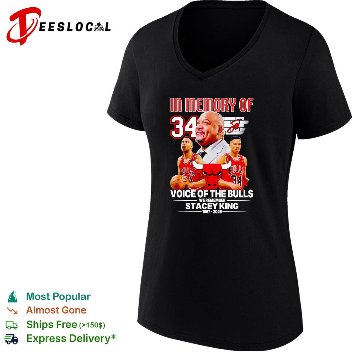 Stacey King in memory Chicago Bulls voice of the Bulls 34 memorial shirt Unisex