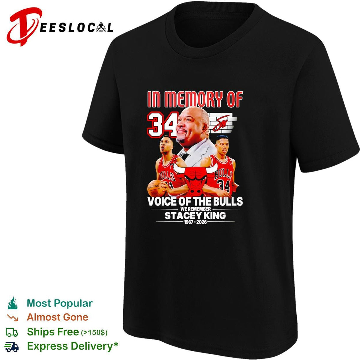 Stacey King in memory Chicago Bulls voice of the Bulls 34 memorial shirt Unisex