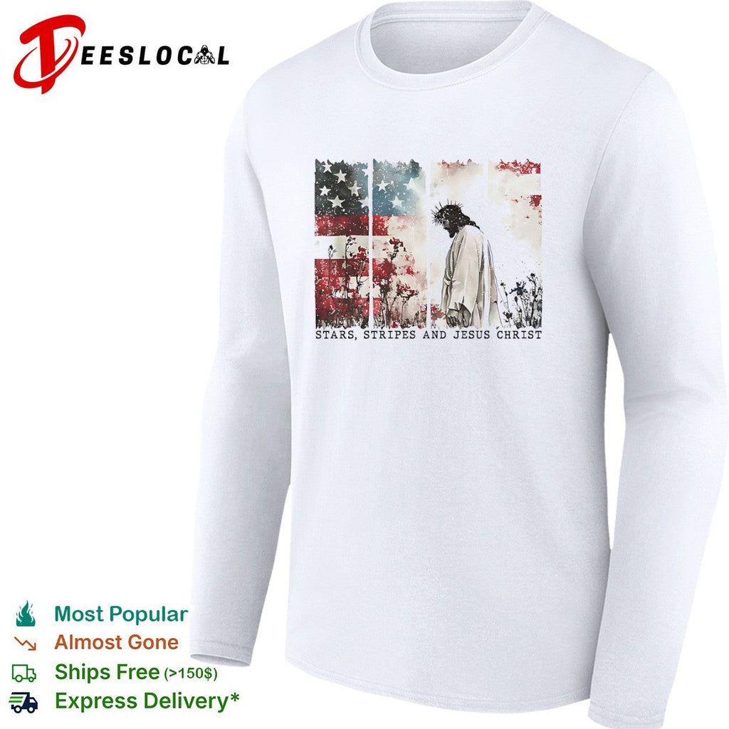 Stars Stripes and Jesus Christ American Flag Floral Christian Religious shirt Unisex