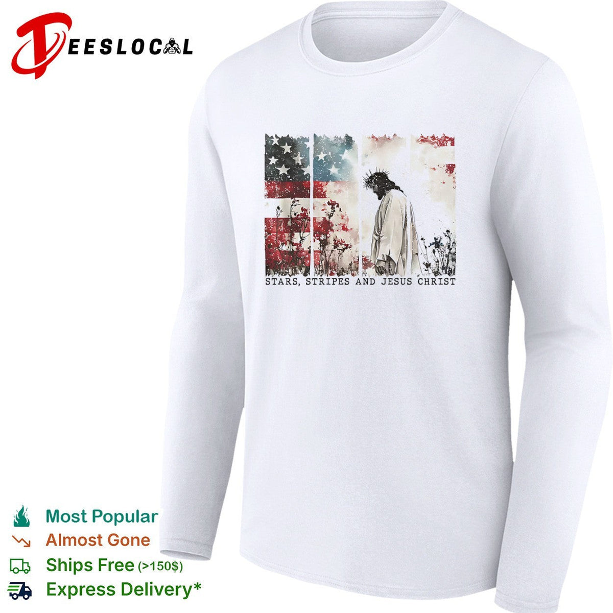Stars Stripes and Jesus Christ American Flag Floral Christian Religious shirt Unisex