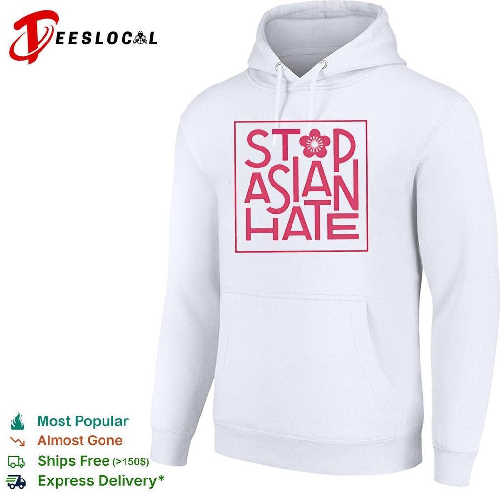 Stop Asian hate cherry blossom pink bold lettering square frame awareness shirt Unisex