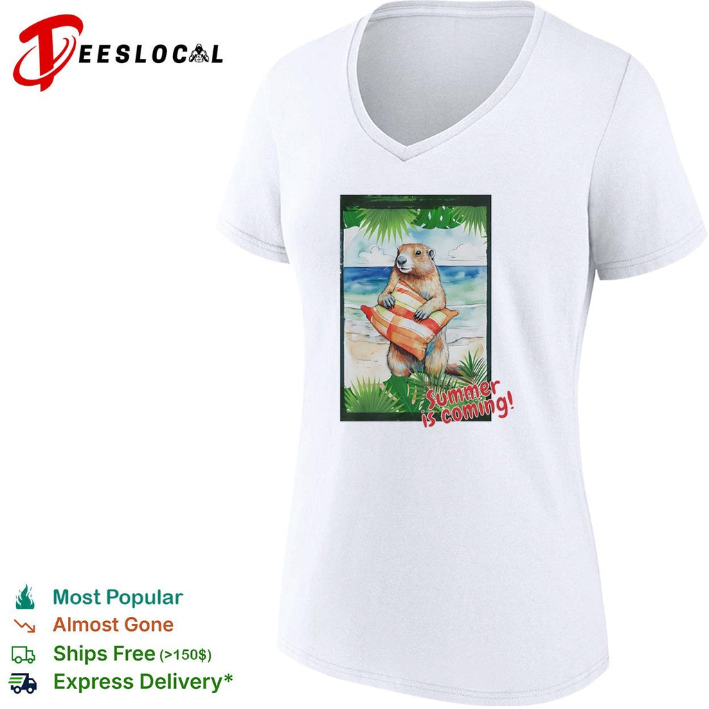 Summer is coming Marmot with Plaid Pillow Beach Watercolor shirt Unisex
