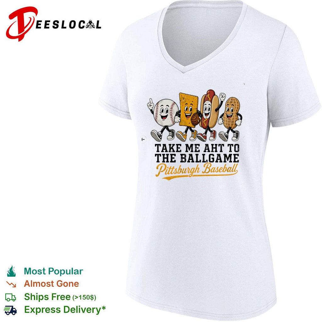 Take me aht to the ballgame Pittsburgh Baseball mascot characters snack food shirt Unisex