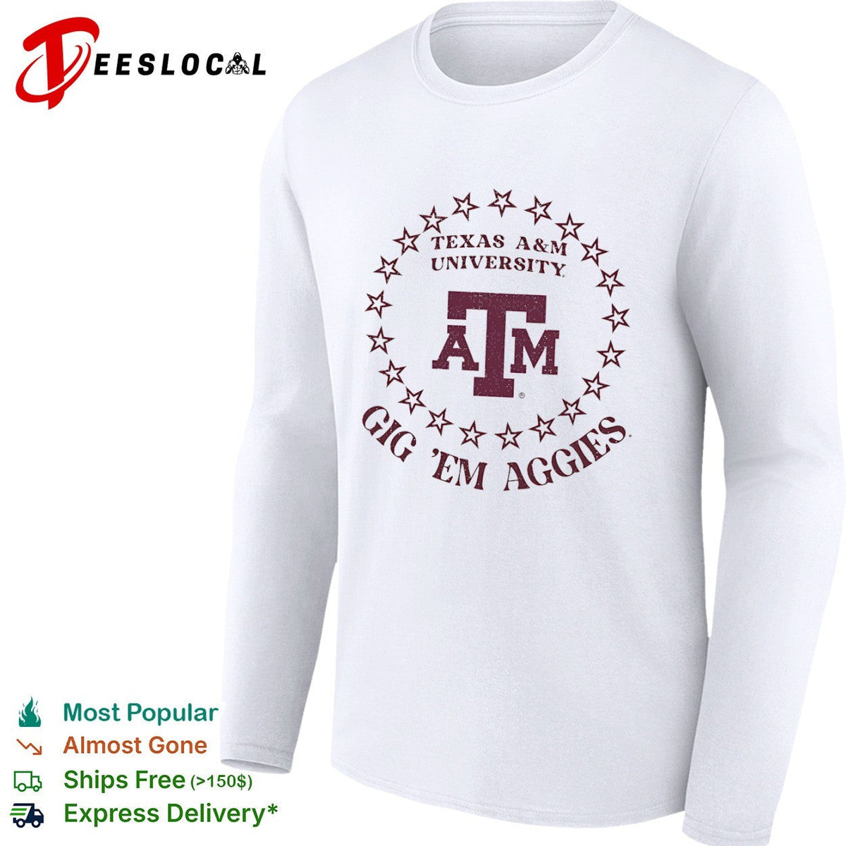 Texas A&M University Gig Em Aggies Texas A&M University Logo Ring of Stars shirt Unisex
