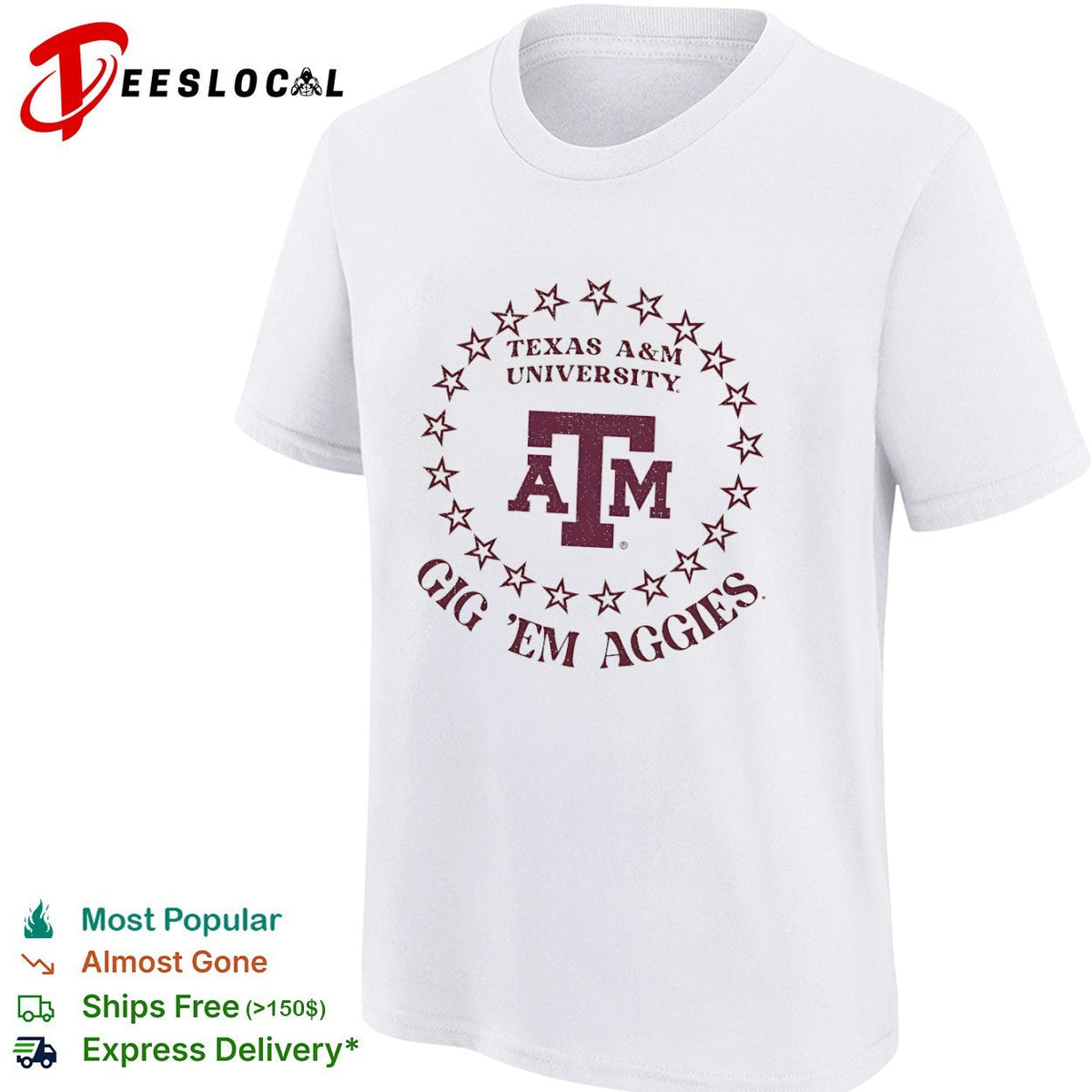 Texas A&M University Gig Em Aggies Texas A&M University Logo Ring of Stars shirt Unisex
