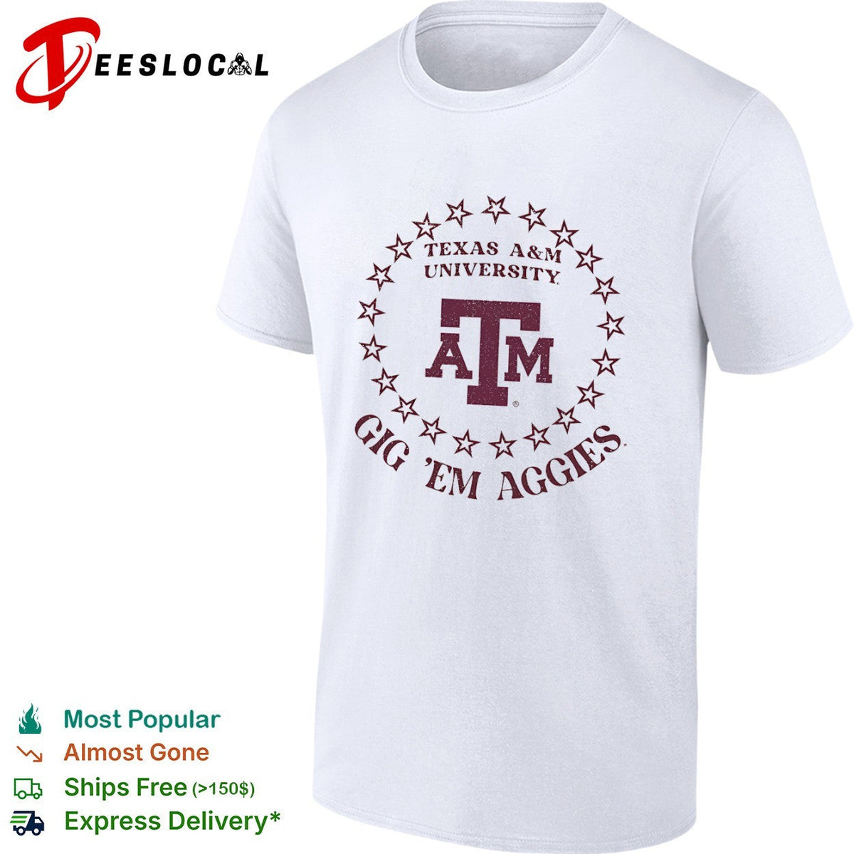 Texas A&M University Gig Em Aggies Texas A&M University Logo Ring of Stars shirt Unisex