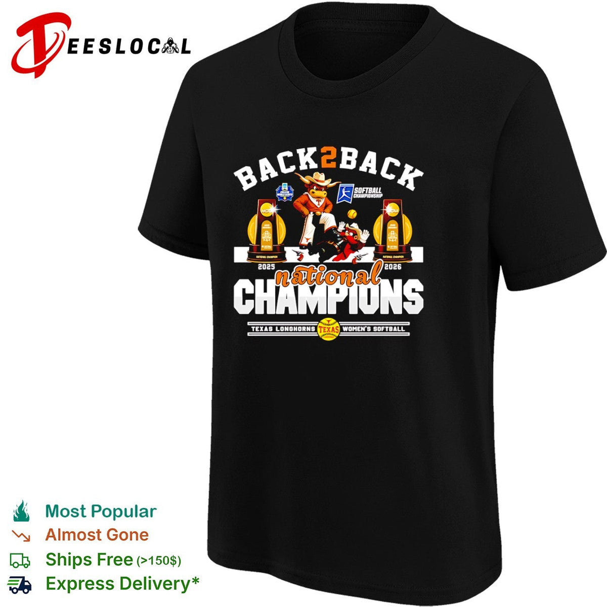 Texas Longhorns Back 2 Back 2025 2026 National Champions Softball Team shirt Unisex