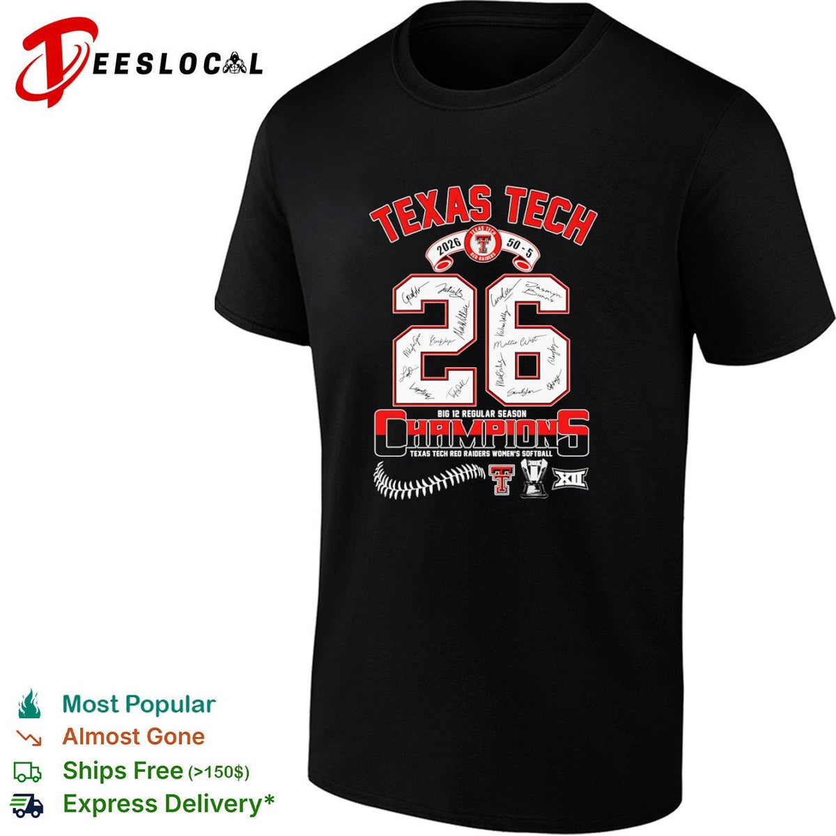 Texas Tech Red Raiders 2026 Big 12 Regular Season Champions Softball shirt Unisex