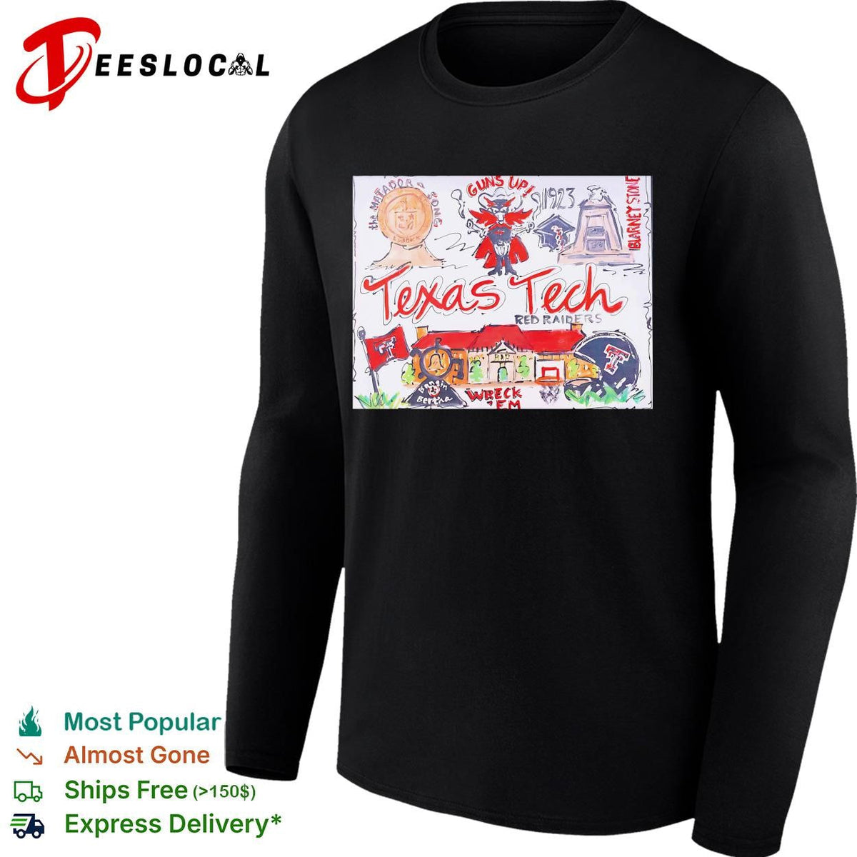 Texas Tech Red Raiders guns up hand drawn collage poster shirt Unisex