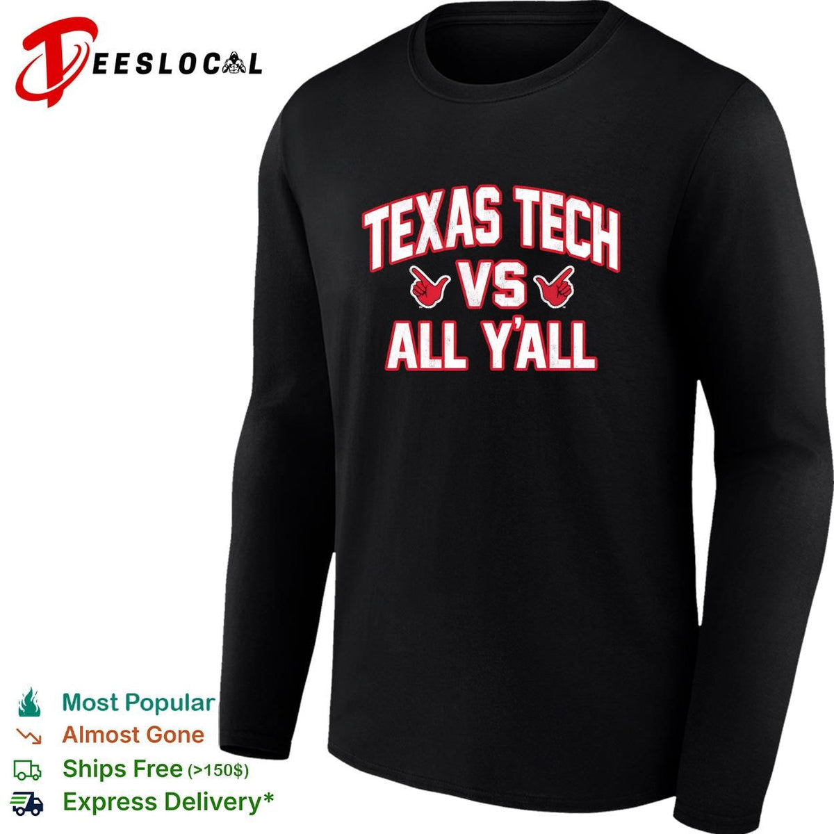 Texas Tech Red Raiders vs all y’all bold text graphic shirt Unisex