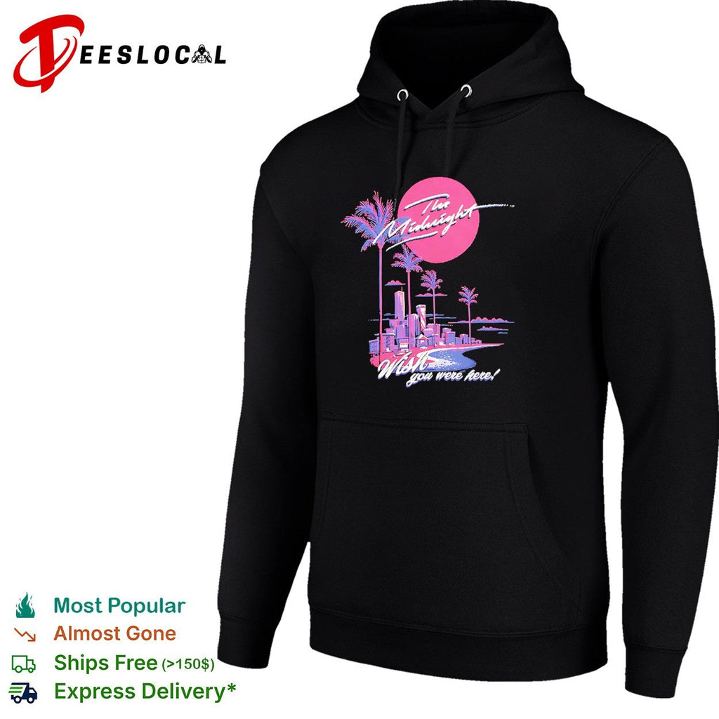 The Midnight Wish you were here Synthwave Aesthetic Neon Palm Tree Cityscape shirt Unisex